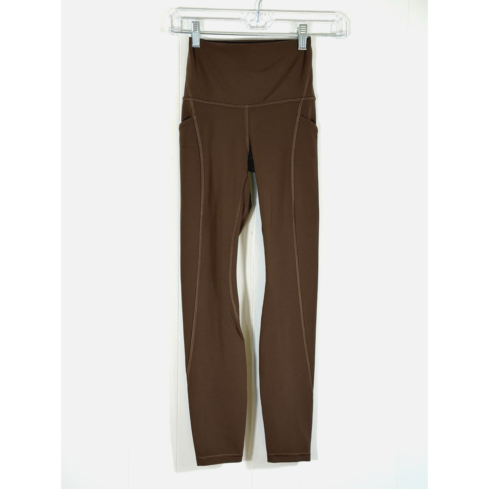 Lululemon Align High Rise Leggings 25” Pant Pockets Size 2 Java Brown W5DCES